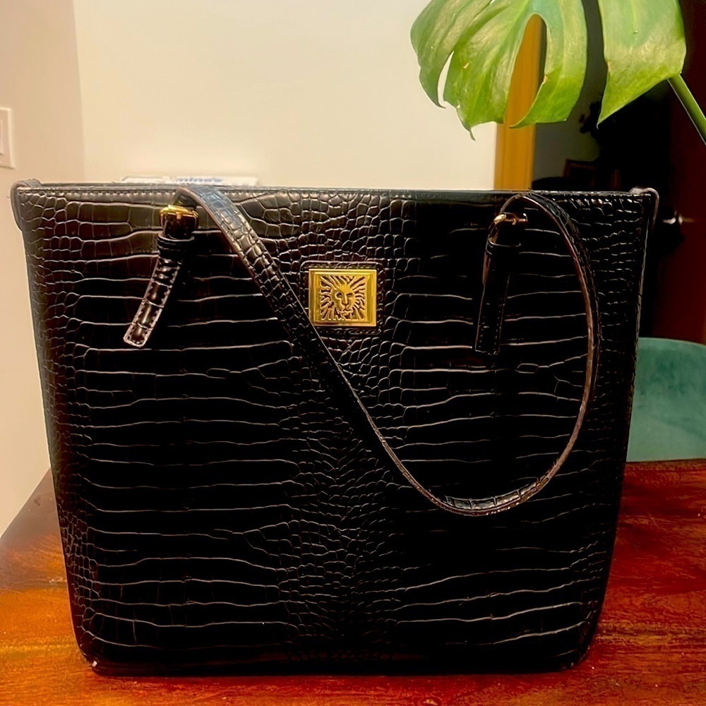 Anne Klein Work Tote Bag in black leather